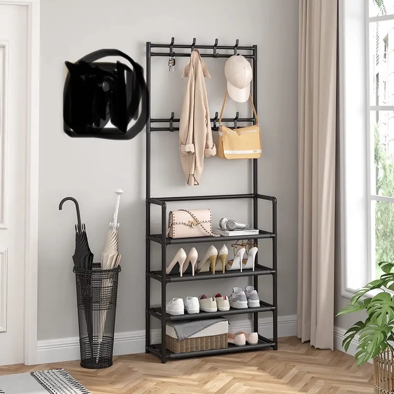 KỆ GIÀY DÉP 4-5 tầng thông minh kèm móc treo đồ tiện lợi, ( KHÔNG LẮP CHE ) 4