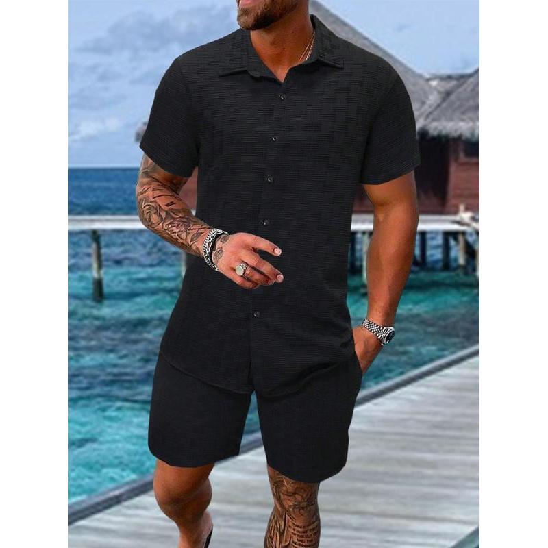 Men's Regular Fit Short Sleeve Pajama Two-piece Set, Casual Comfy Button Up Top & Shorts Pj Set, Men's Summer Sleepwear, Sleeping Clothes 4
