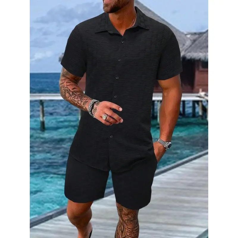 Men's Regular Fit Short Sleeve Pajama Two-piece Set, Casual Comfy Button Up Top & Shorts Pj Set, Men's Summer Sleepwear, Sleeping Clothes 4