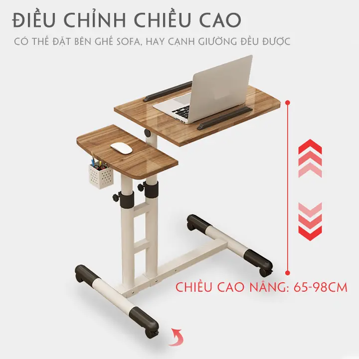 Bàn Học, Bàn Làm Việc Đa Năng Di Động, Gấp Gọn Thông Minh Nâng Hạ Chiều Cao, Kèm Giỏ Bút 2