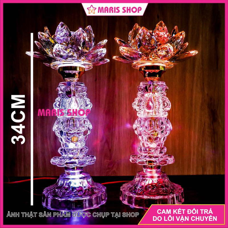 Giá một cặp Đèn thờ PHA LÊ NGUYÊN KHỐI CAO 34cm Loại Lớn Cao Cấp LED đổi màu tiết kiệm điện MRHT65