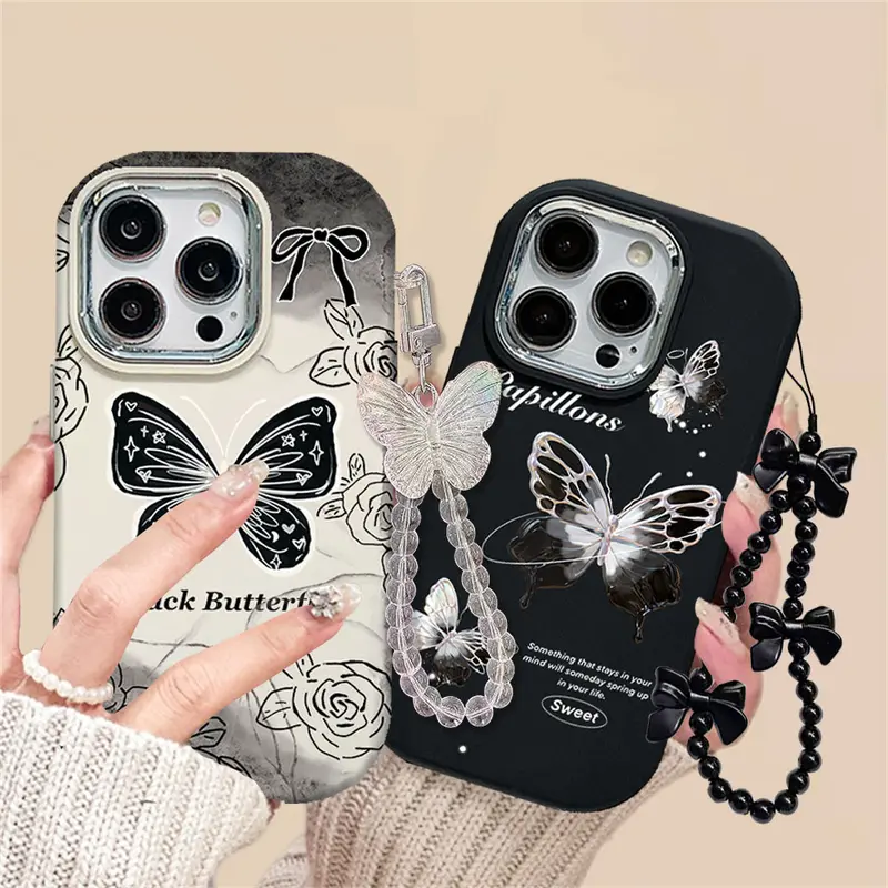 Casing hp OPPO A3X A60 A38 A78 A18 A16 A17 A17K A57 A58 A15 A16K A54 A12 A5S A7 A94 A3S A53 A31 A52 A74 A95 A55 F9 A9 A16S A54S Black and white butterflies bracelet version Case 1