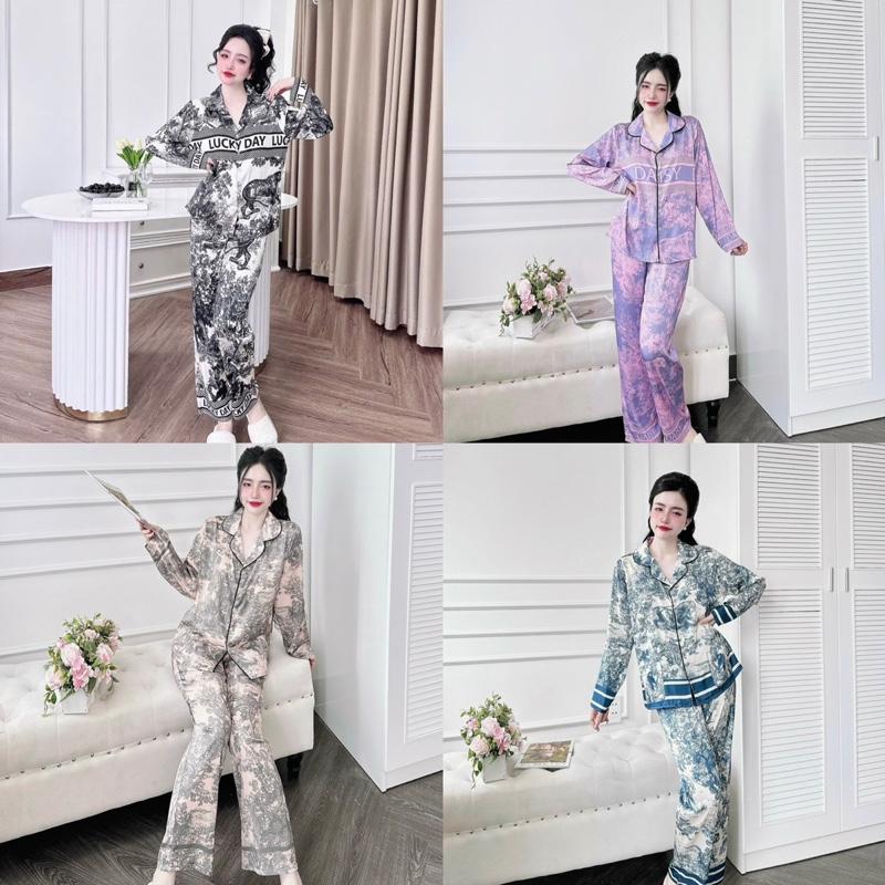 LATIN  (Có Bigsize 45-75kg)  Đồ Bộ Lụa Mịn Mặc Nhà Cho Nữ, In Hình Rừng Xanh Dương, Đỏ, Nhiều Màu Tay Ngắn Và Tay Dài Quần Dài  Áo Quần Ngủ Women