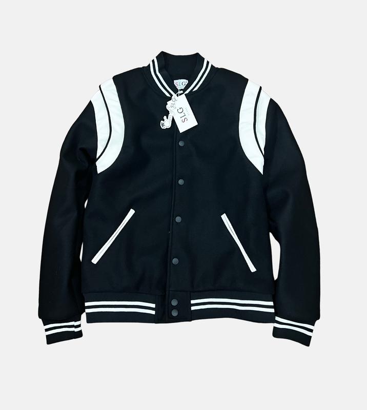Áo khoác bomber varsity jacket Six Legends teddy đen vai trắng Menswear