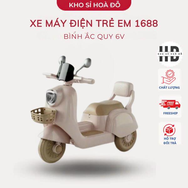 Xe máy điện trẻ em mã 1688 có gương chắn giỏ để đồ bàn đạp chân ga Đồ Chơi Cho Bé