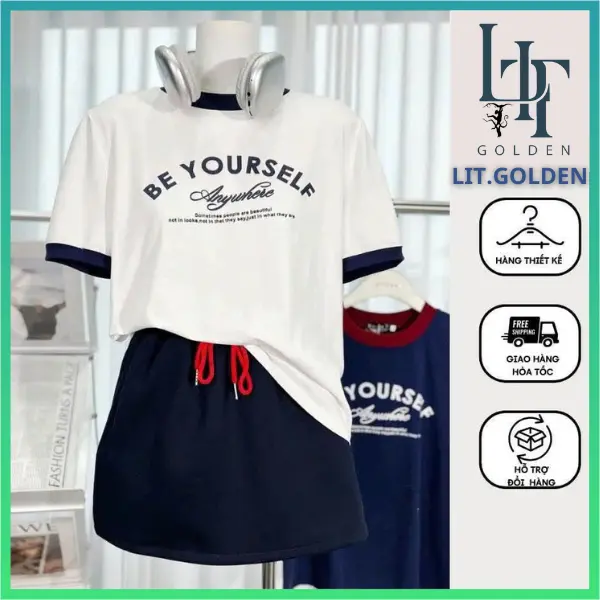 Set Đồ Thể Thao Áo Cotton Cao Cấp Tay Ngắn_ Be Yoursefl - Lit Golden_ S01