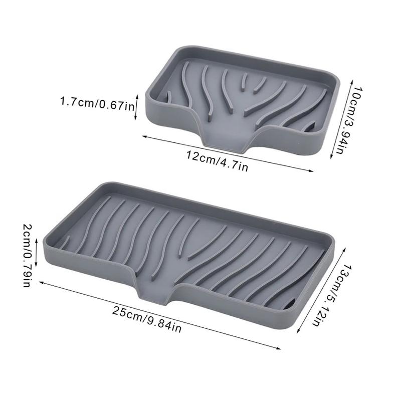 Product Introduction of Self Draining Soap Bar Holder Silicone Kitchen Sink Soap Dish Sponge Tray Counter Caddy Organizer for Dish Soap Dispenser 12