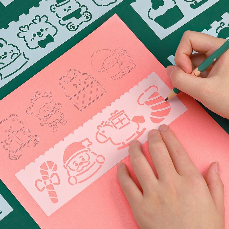 Christmas Multi Pattern Plastic Ruler Painting Drawing Template Christmas Pattern Ruler Stationery Office Supplies 8