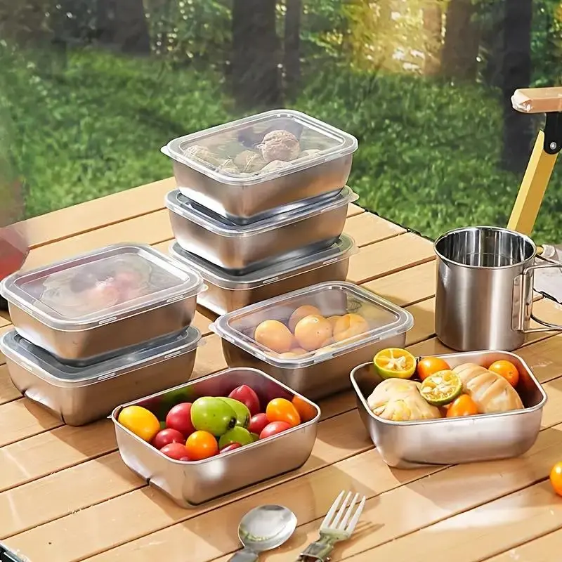 Stainless Steel Food Storage Box, 10pcs/set Square Food Storage Container with Lid, Refrigerator Storage Box, Kitchen Utensils & Gadgets