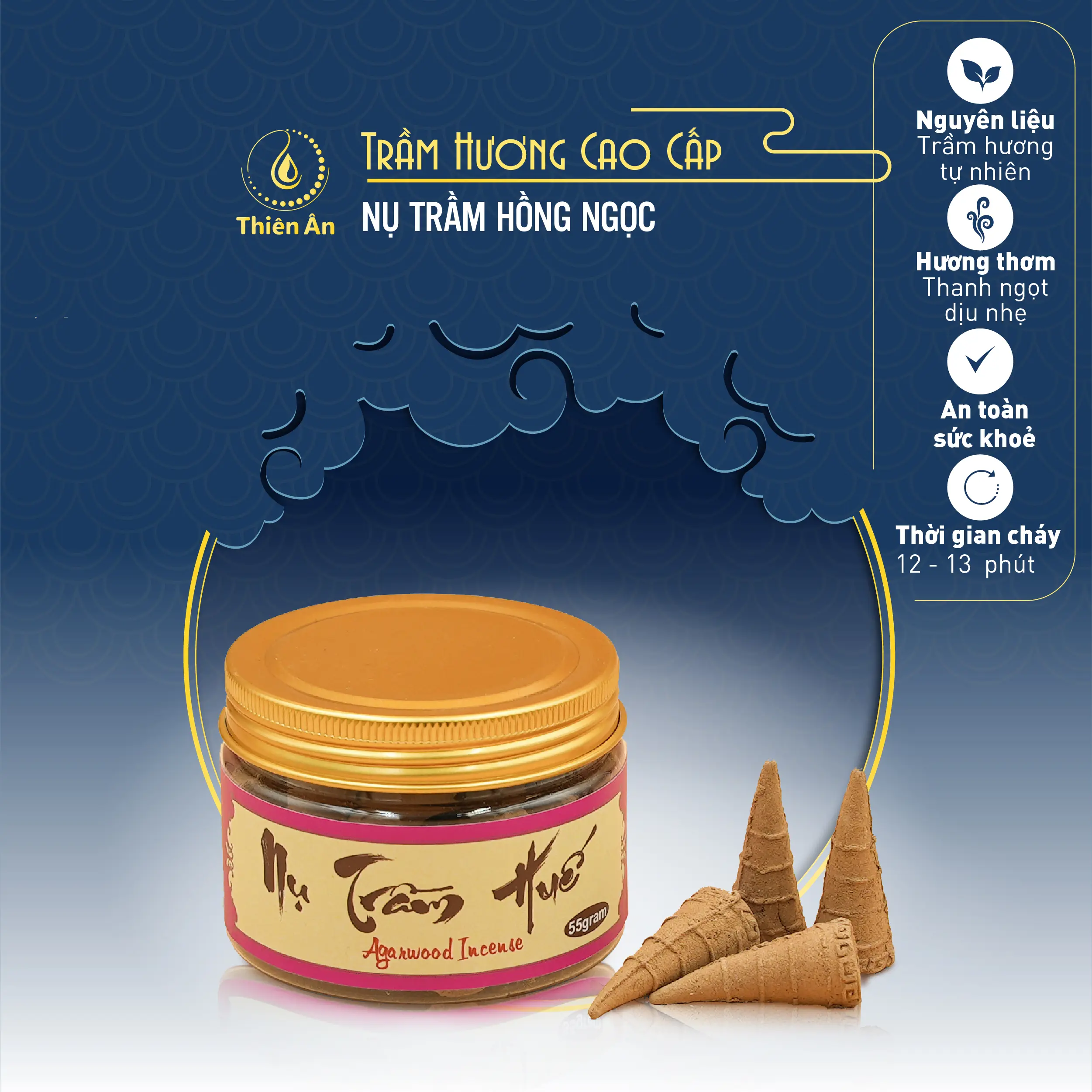 Hồng Ngọc Trầm Hương Kỳ Nam Anh - Hộp nụ trầm 30 viên - Loại phổ thông Dầu Thơm Phòng Nước Hoa