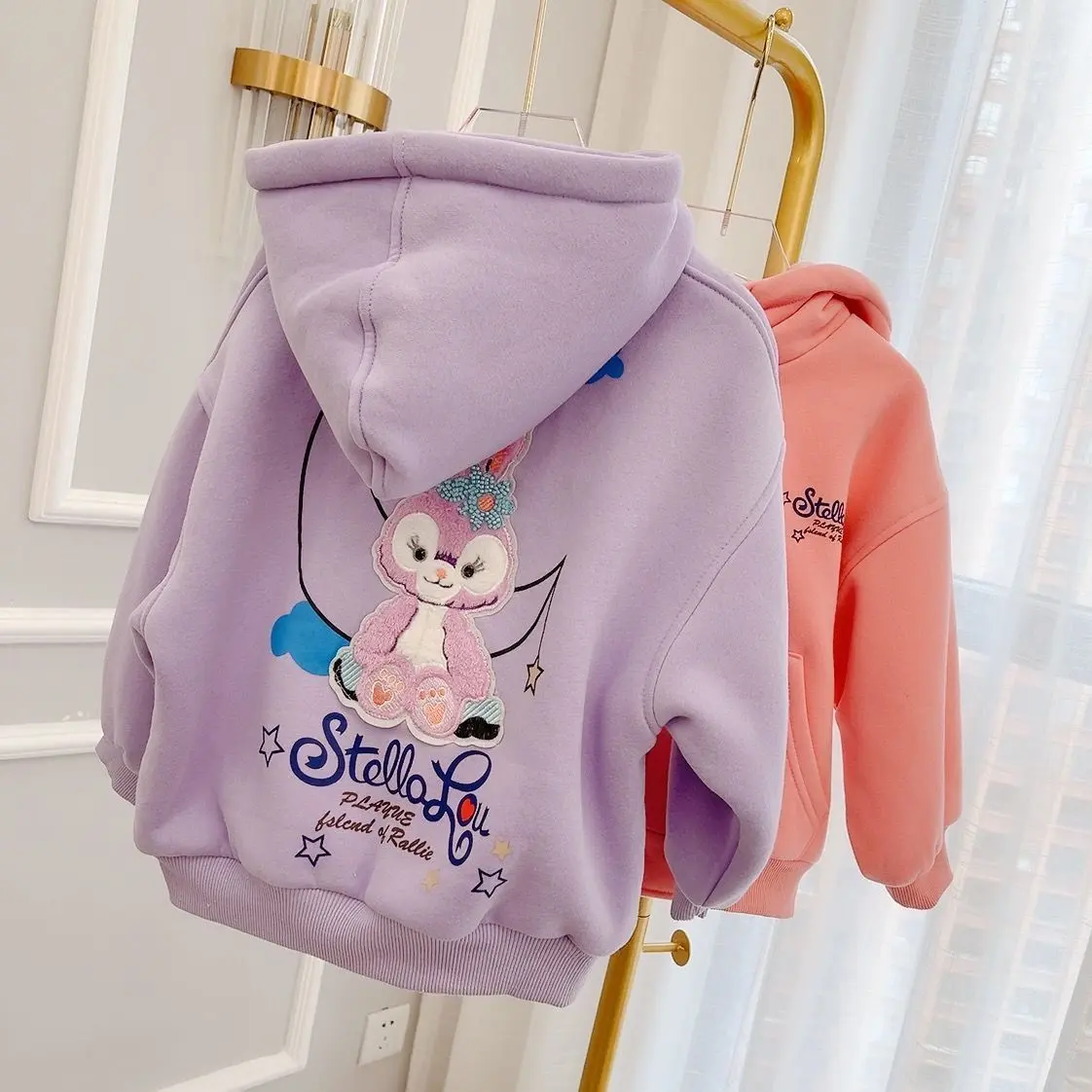 Áo Len Trẻ Em Bé Lót Lông Cừu, Dành Cho Bé Gái, Áo Khoác StellaLou, Dáng Rộng Vừa Vặn, Áo Cardigan Có Khóa Kéo, Có Mũ Trùm Đầu, Phong Cách Hàn Quốc, Thích Hợp Cho Trẻ Trung Và Lớn