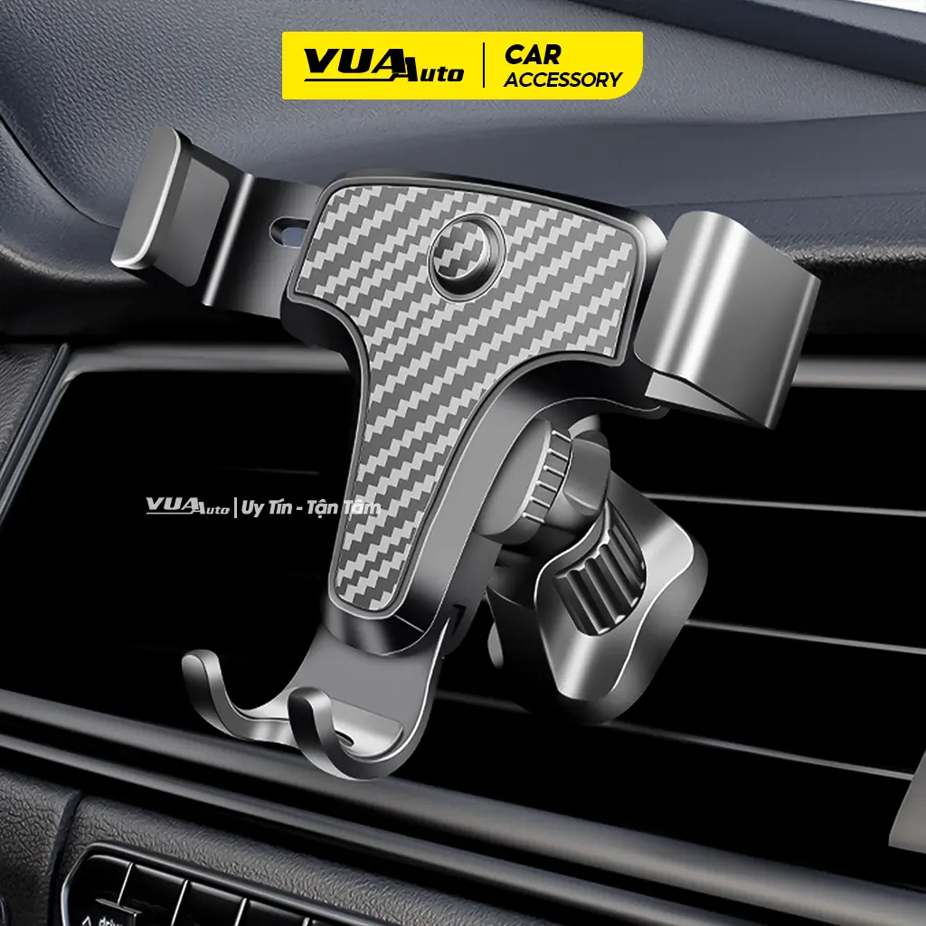 Giá đỡ điện thoại trên ô tô VuaAuto kẹp gắn cửa khe gió điều hoà xoay 360 độ vân cacbon tinh tế nhỏ gọn tiện lợi cho xe