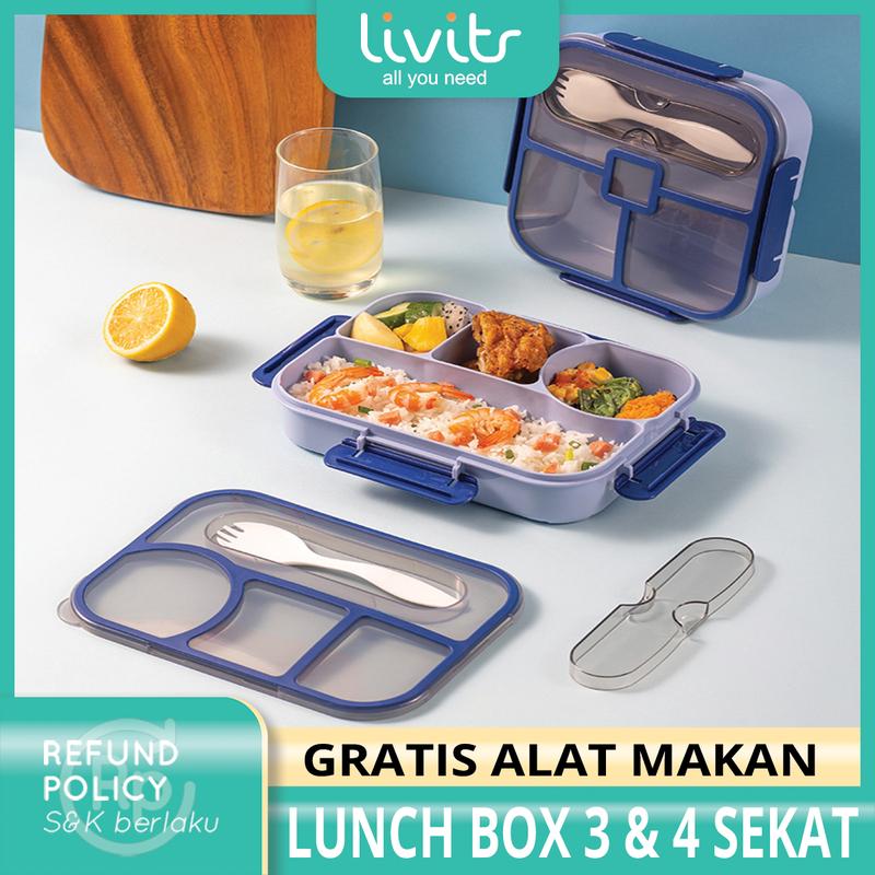 LUNCH BOX 3 & 4 SEKAT FREE SPORK I LUNCH BOX BPA FREE I KOTAK BEKAL DENGAN SEKAT 0