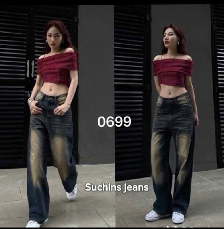 QUẦN JEANS LƯNG CAO ỐNG RỘNG MÀU RETRO, WASH MÀU, DÁNG SUÔNG SUCHINS JEANS [M43] Nữ Pants 0