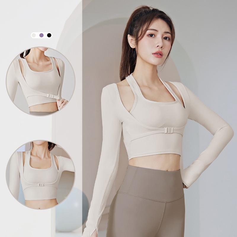 Áo thun croptop dài tay tập gym tập thể dục tập yoga nữ phối cổ yếm có mút đệm nâng v1 áo tập gym nữ cổ tròn dài tay big size Sport Tập Aerobic CROP13