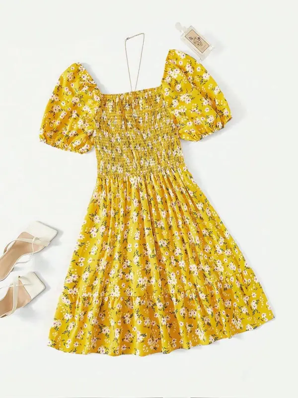 Women's Ditsy Floral Print Dress, Casual Boho Fashion Dress for Daily Holiday Vacation Wear, Bohemian Ladies Dress for Summer, Womenswear, Sundress 5