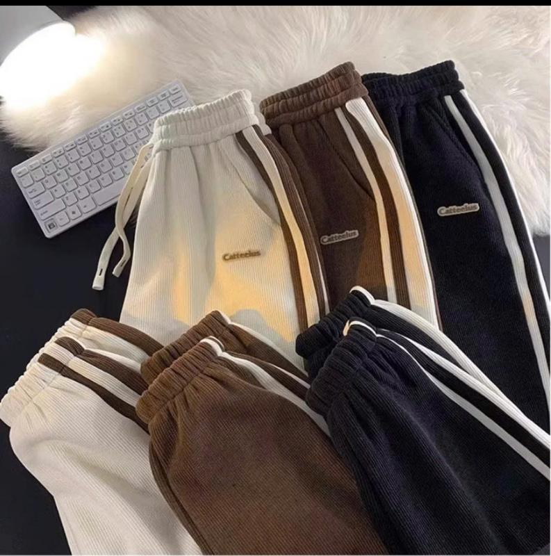 quần nỉ tăm bo gấu 2 sọc nữ {mã 0916} cạp chun lưng cao có dây rút chạy viền dáng thể thao quần dài 93cm