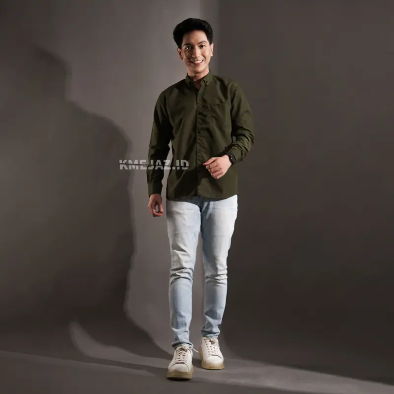 Kemeja Cowok Lengan Panjang Polos - Kameja Pria Army Lembut Casual Basic Hitam Formal Nyaman 0