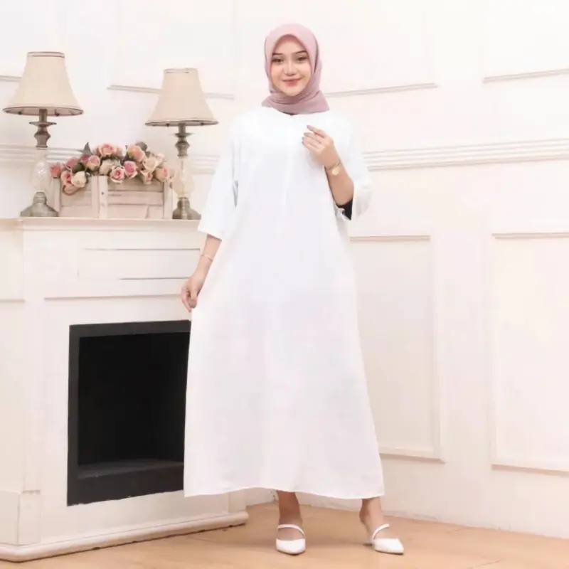 GAMIS LONG DAILY SEMI ABAYA LONG DRESS TANGAN 3/4 CRINKLE AIR FLOW Muslim Wanita Airflow Maxi Dewasa Syari Lebaran Panjang Remaja Daster Katun Basic Simple 3