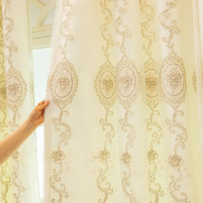 Embroidered Curtain, 1 Count Double Layer Curtain, Home Decorative Curtain for Living Room Bedroom, Window Curtain, Room Divider Curtain 3