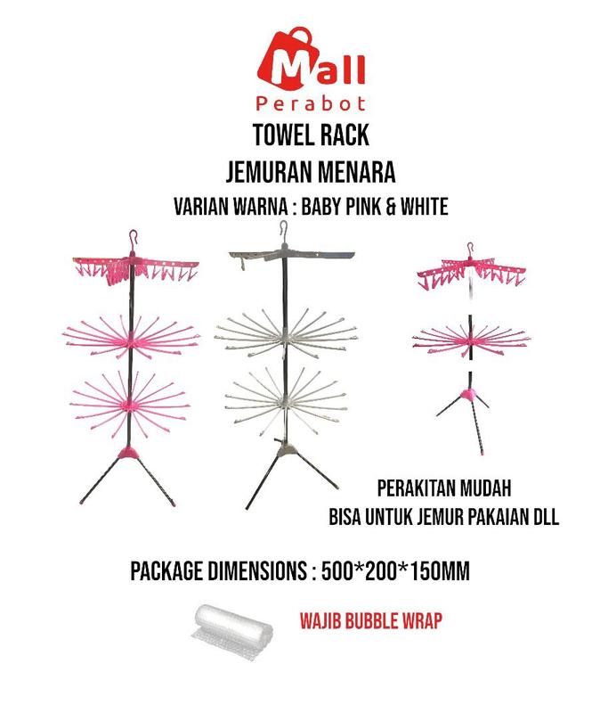 Mall Perabot | Jemuran Menara | Jemuran Bayi Hanger Baju Lipat Model Tiang 3 Susun | Gantungan Tower Cucian Bayi Jepitan Pakaian Plastik Rak Stainless 3