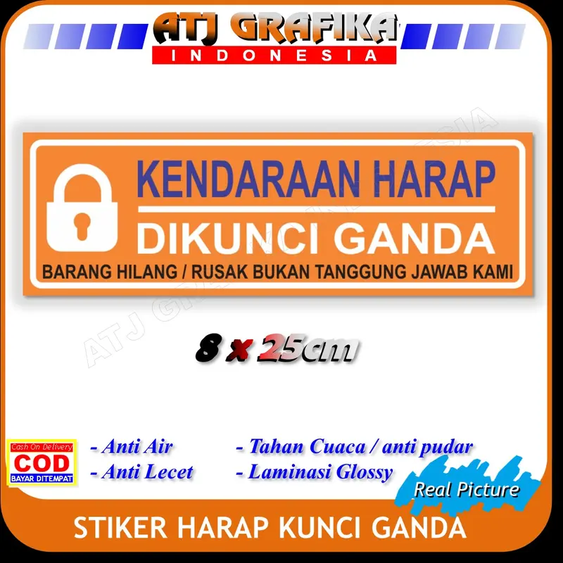 Stiker kendaraan harap di kunci ganda sticker ketertiban keamanan kendaraan bermotor 0