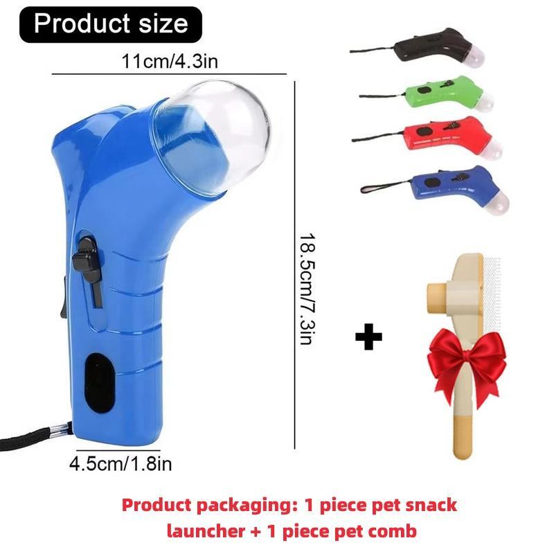 Pet Treat Shooter with Cat Comb, 2 Counts Interactive Pet Treat Launcher and Cat Comb, Cat Treat Gun Shooter, Puppy Award Snack Catapult Toy for Exercise & Play 1