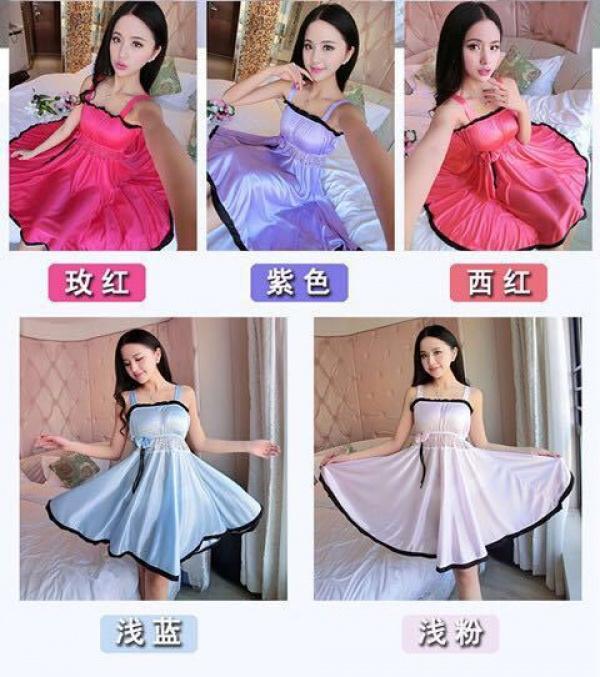 Product Introduction of Đồ Ngủ Lụa Lạnh Phong Cách Hàn Quốc, Dành Cho Nữ, Có Áo Ngực, Mỏng Và Gợi Cảm, Váy Ngủ, Thiết Kế Băng Giá, Kiểu Dây Đeo Băng Quấn Không Tay Dài Trung Bình Thích Hợp Mặc Nhà, Mùa Hè 2