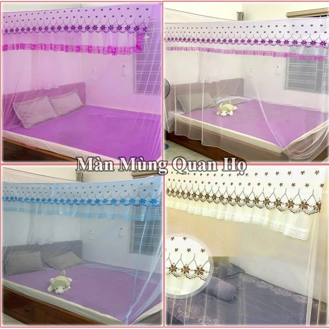 [Thêu Hoa Mai] Màn mùng treo 4 góc, màn tuyn thái cao cấp chống muỗi hiệu quả, Màn có Cửa