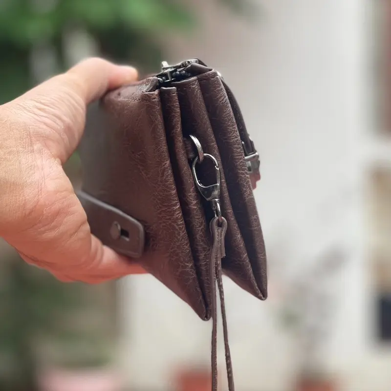 Túi ly hợp nam mới dung lượng lớn , Ví túi điện thoại di động đa chức năng da PU cao cấp Wallet Hình Chữ Nhật Nhiều Ngăn 3