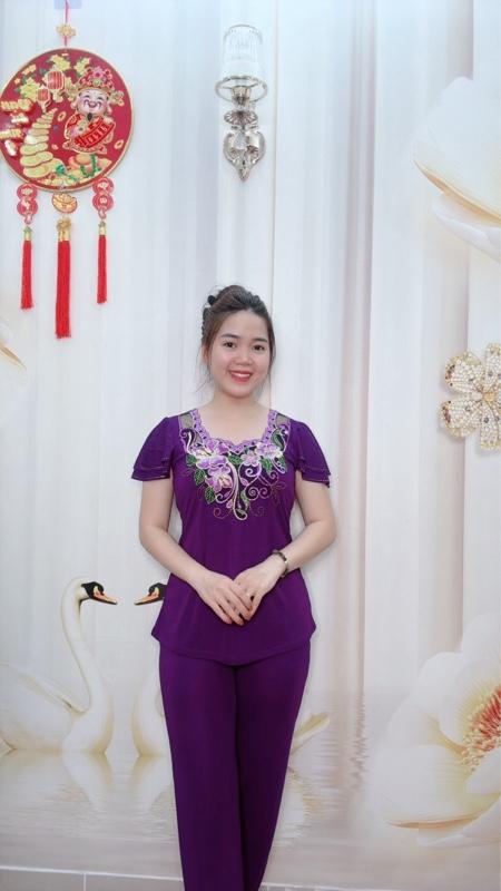 Product Introduction of A55 Đồ bộ thun nữ trung niên áo thêu hoa, tay cánh tiên hai tầng Women thương hiệu đồ bộ Hải Sơn 15