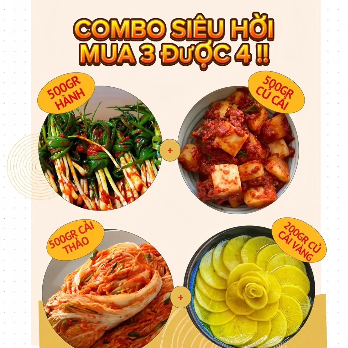 (GIAO MIỀN BẮC-TRUNG) Combo Trải Nghiệm”: 500g Cải Thảo+500g Củ Cải+500G Hành+200G Cải Vàng