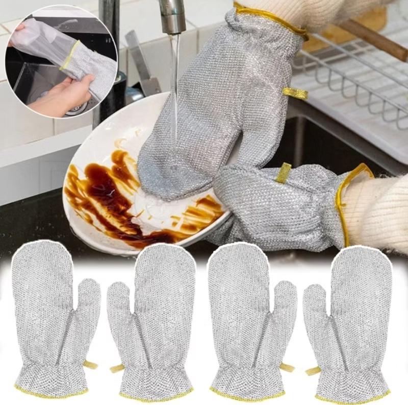 1 Cặp Găng Tay Dây Thép Rửa Chén Chống Nước Bền Bỉ Cách Nhiệt Dày Dặn Dùng Cho Nhà Bếp Loại Bỏ Rỉ Sét Vết Bẩn