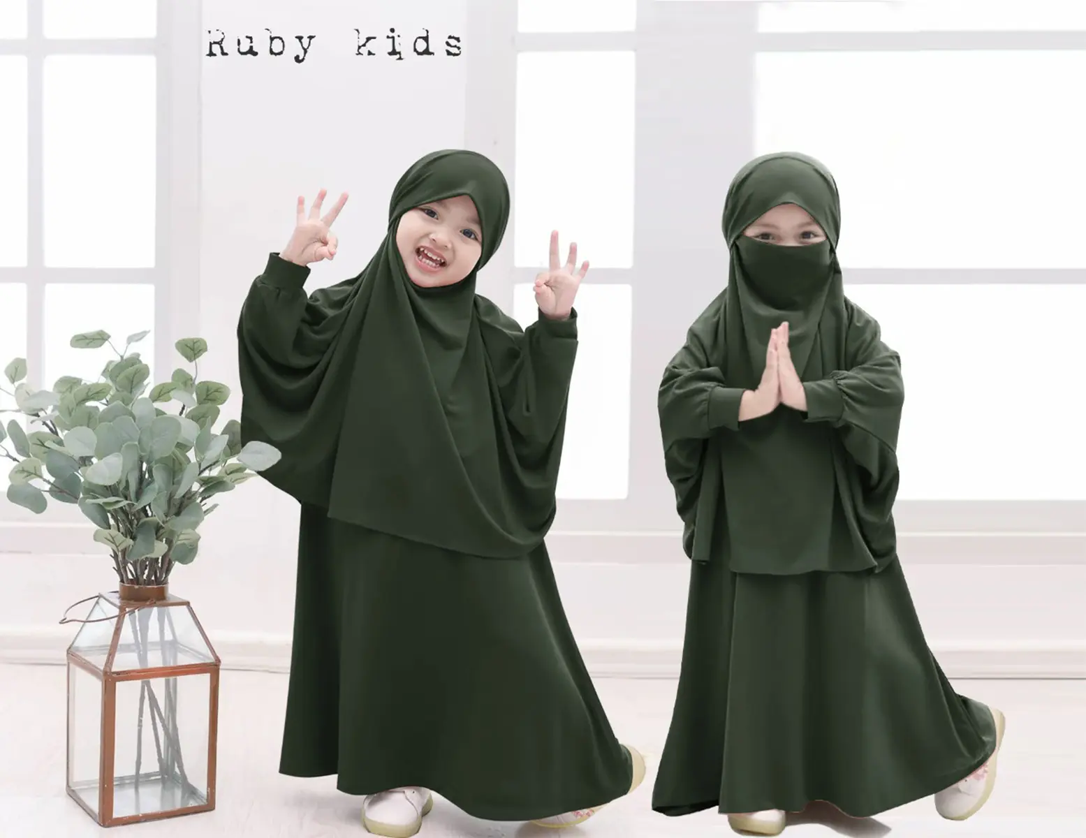 Gamis anak free cara ruby 5-7 tahun atasan jilbab muslim baju Syari Dress Syari Setelan Hitam Katun Polos Basic
