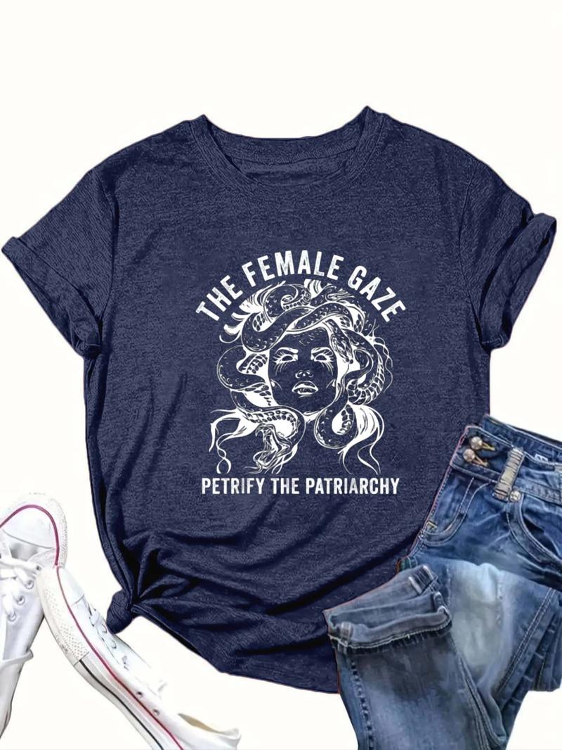 Product Introduction of 【Plus Size】 Cartoon & Letter Print Round Neck Tee, Fashion Casual Crew Neck Short Sleeve T-Shirt for Daily Outdoor Wear, Women Clothing for Summer 3