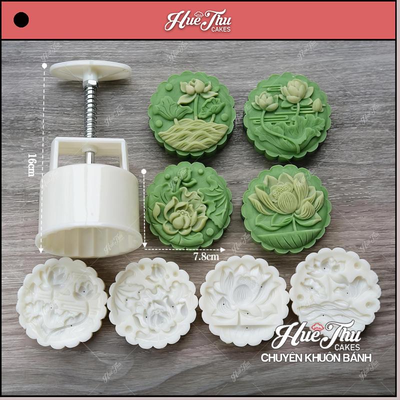 Khuôn lò xo Hoa Sen LX2 150g 4 mặt - khuôn làm bánh trung thu bánh dứa bánh cốm xu xê nhấn xôi hoa đậu