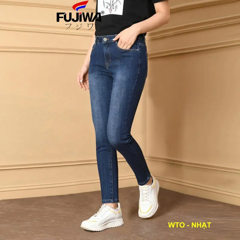 Quần Jean Nữ Ống Đứng Hơi Ôm Co Giãn Fujiwa - WTO  Pants Women Trẻ Trung Năng Động Cá tính Jean Denim Lưng Cao Ngang Rốn Thanh Lịch Ong Đứng quần jean quần  jean 1