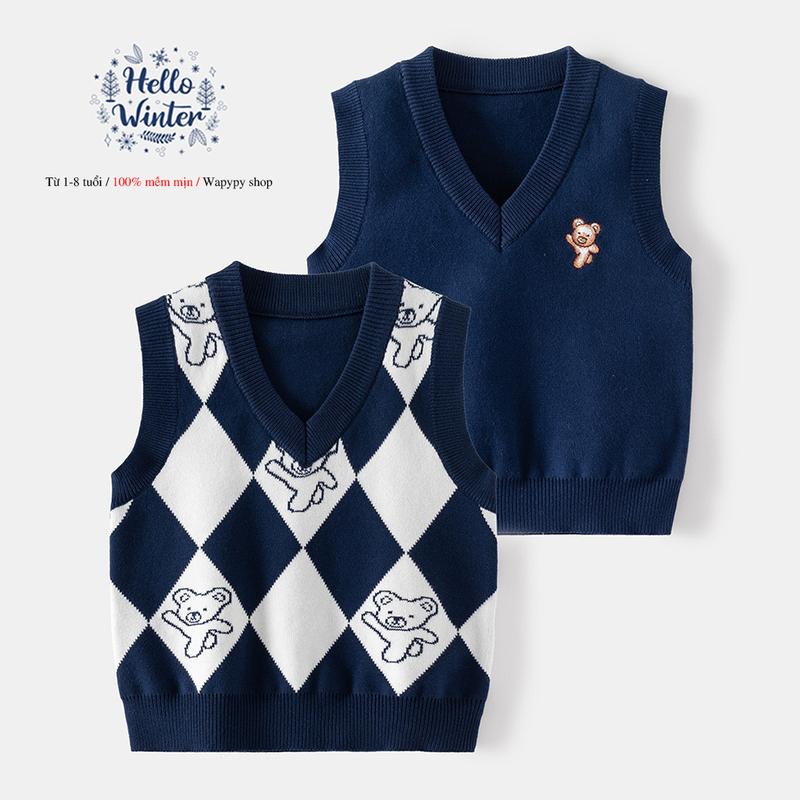 Áo len gile bé trai WELLKIDS Áo len cho bé kiểu dáng Hàn Quốc mùa thu đông 2025 Cotton