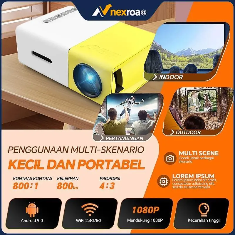 Proyektor LED 1080P Ultra HD  Kecerahan Tinggi Mini Home Theater Portabel Mendukung Proyeksi dari Ponsel Proyektor 3D Mini Cocok untuk Kamar Tidur/Kantor/Rapat Model: YG300