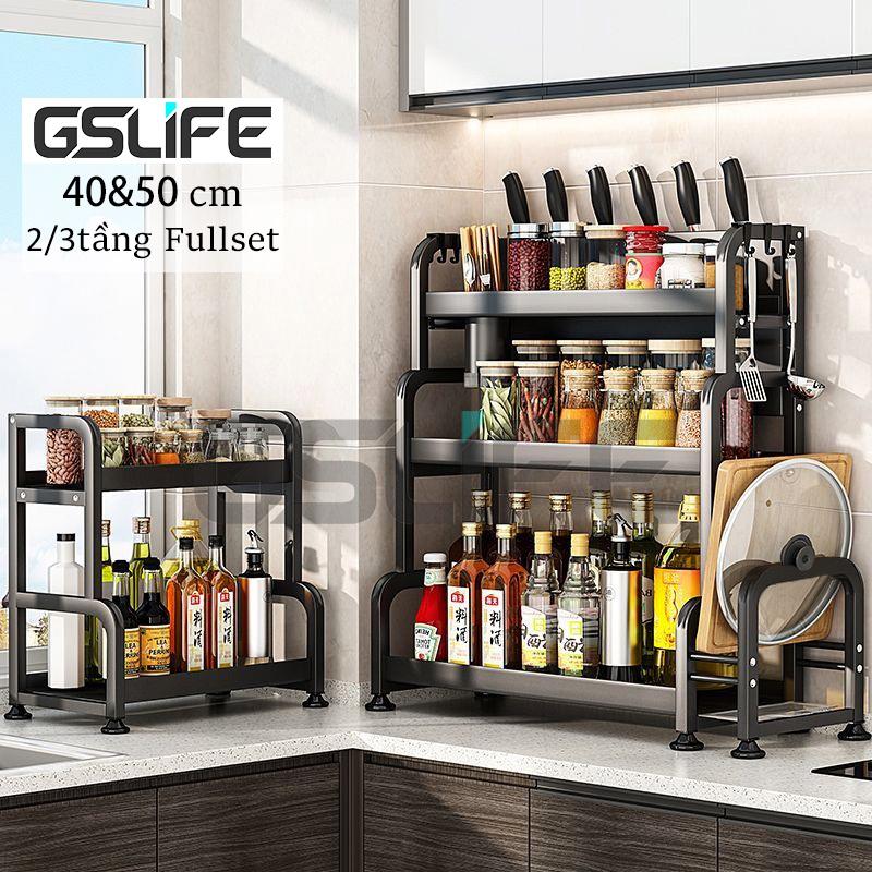 GSlife Kệ Đựng Gia Vị Nhà Bếp Đặt Bàn Sơn Tĩnh Điện Chống Rỉ nhập khẩu Cao Cấp, Tặng Kèm Khay Để Thớt, Giá để đũa Kitchen