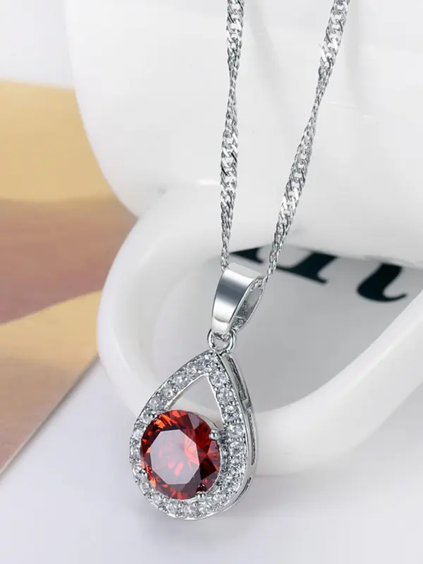 Elegant Artificial Gemstone & Rhinestone Decorated Jewelry Set, Water Drop Design Pendant Necklace & Dangle Earrings, Fashion Jewelry Accessories for Women 5