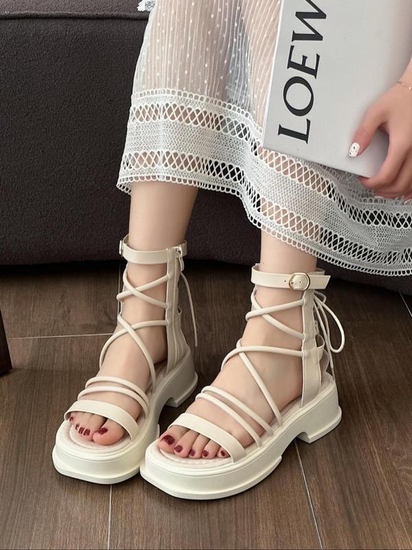 Women's Fashionable Solid Color Side Zipper Sandals, Casual Versatile Platform Sandals for Summer, Lightweight Breathable Comfortable Shoes for Daily Wear, Girl 4