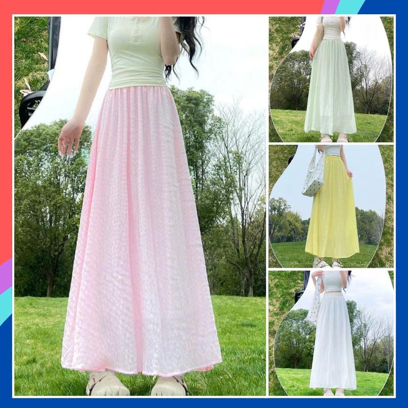 Chân váy Bigsize dáng chữ A 2 lớp cạp cao xếp nếp che khuyết điểm CV86, Chân váy dáng dài lưng cao nhiều màu tôn dáng