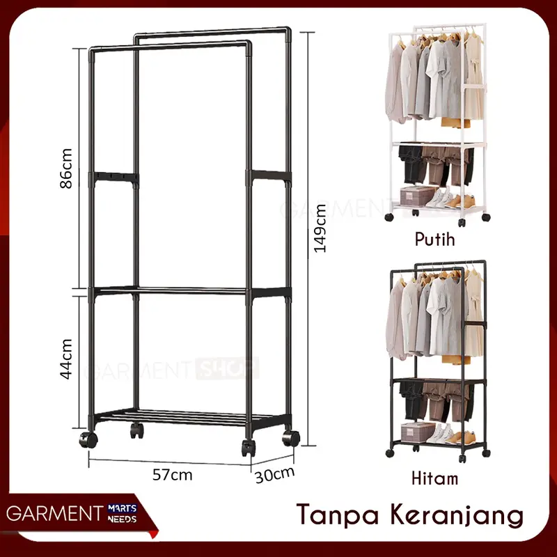 [TERMURAH] - Rak Gantungan Baju Celana Sepatu Stand Hanger Dengan Roda Keranjang Tempat Penyimpanan Serbaguna 6