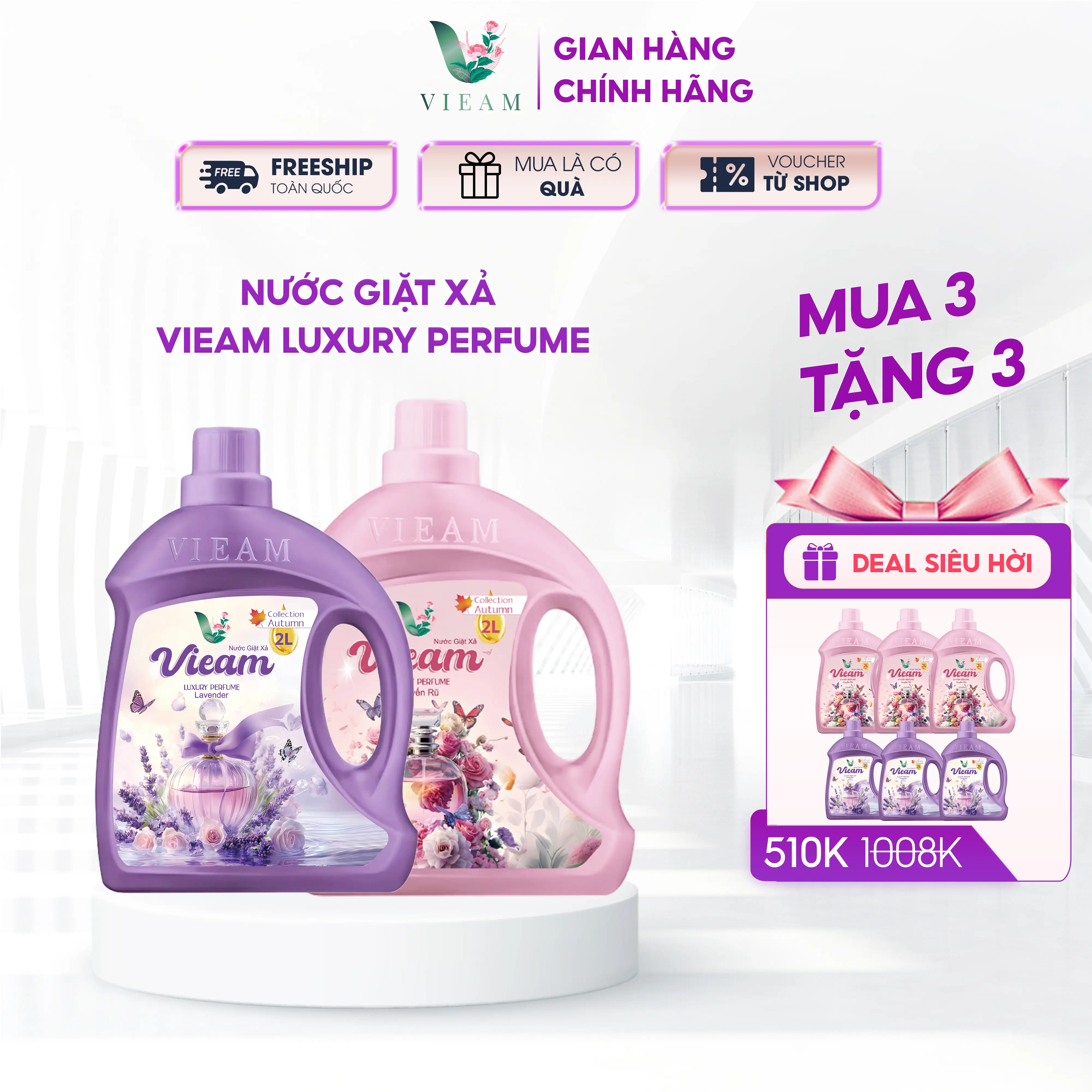 [Deal 49%][Combo 6]  Nước Giặt Xả Vieam Luxury Perfume - Collection Autumn 2L - Làm Sạch