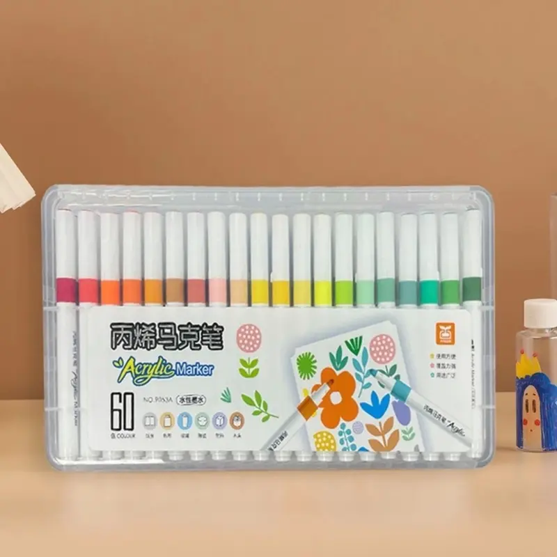 Bút Lông Màu Acrylic Marker 12/24 /36/48/60/80/100/120 Màu Hàng Cao Cấp An Toàn Màu Sắc Tươi Sáng Vẽ Được Trên Nhiều Chất Liệu 7