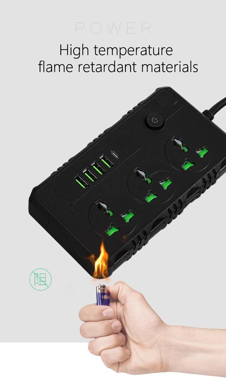 Product Introduction of US UK EU Plug Power Strip with 4 USB 1 Type-C Port 2M Extension Cord Socket Surge Overload Protector Universal Multi Outlet 3