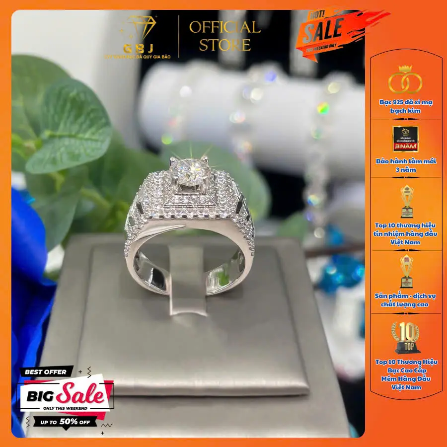 Nhẫn Bạc Nam Đính Đ.á V.Tu 001 Viên Chủ Moissanite 7Li2 (XI KIM) Sang Trọng Dành Cho Nam GBJ319