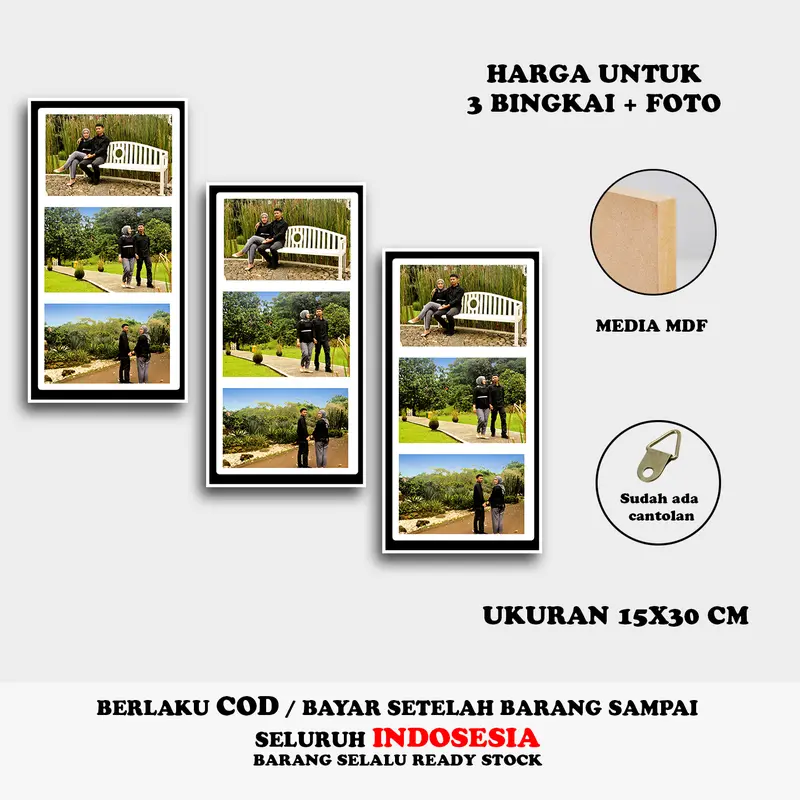 CETAK FOTO + BINGKAI , 1 BINGKAIN BISA 3 FOTO , UKURAN 15x30cm 0