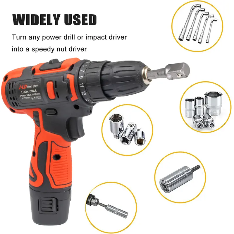 JLD Socket Adapter Drill Bits Hex Shank Impact Driver Tools 1/4" 3/8" 1/2" Adapter Kepala Bor Hex Kunci Socket Impact Driver Converter 3PCS 5